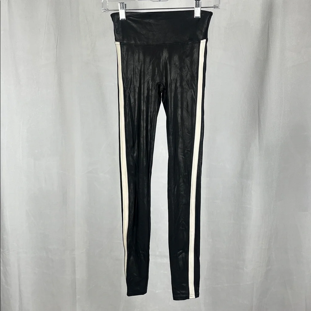 Spanx Women's 20187R-Faux Leather Stripe Legging‎ in Black.